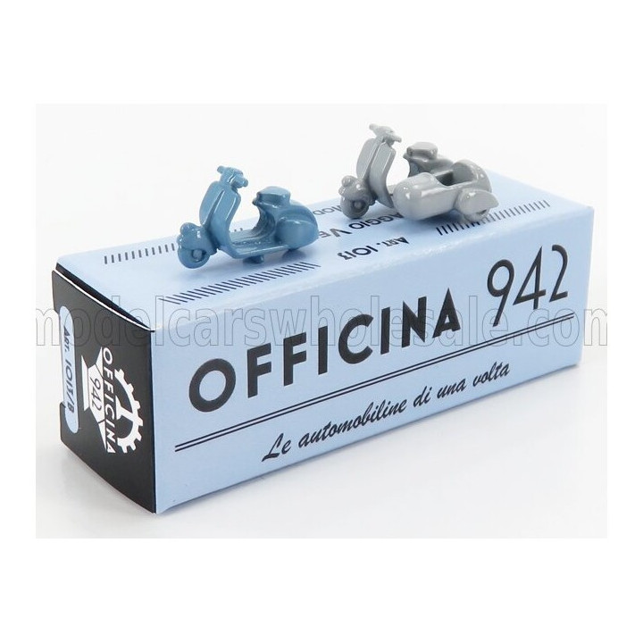 OFFICINA 942 PIAGGIO SET 2X VESPA 98 + VESPA 98 SIDECAR 1946 - LIGHT BLUE LIGHT GREY 1/76
