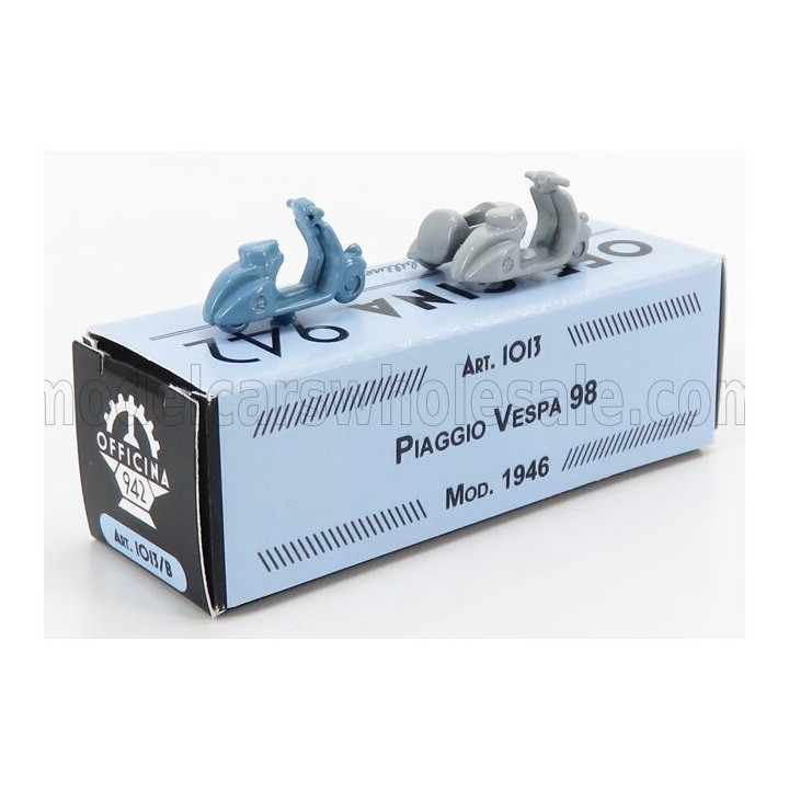 OFFICINA 942 PIAGGIO SET 2X VESPA 98 + VESPA 98 SIDECAR 1946 - LIGHT BLUE LIGHT GREY 1/76