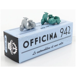 OFFICINA 942 PIAGGIO SET 2X VESPA 98 + VESPA 98 SIDECAR 1946 - LIGHT GREY GREEN 1/76