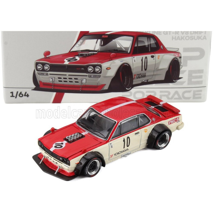 POP RACE LIMITED NISSAN SKYLINE GT-R V8 (R34) DRIFT HAKOSUKA WATANABE 2007 - CREAM RED 1/64