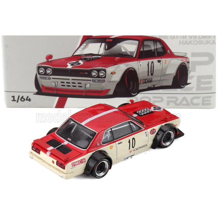 POP RACE LIMITED NISSAN SKYLINE GT-R V8 (R34) DRIFT HAKOSUKA WATANABE 2007 - CREAM RED 1/64