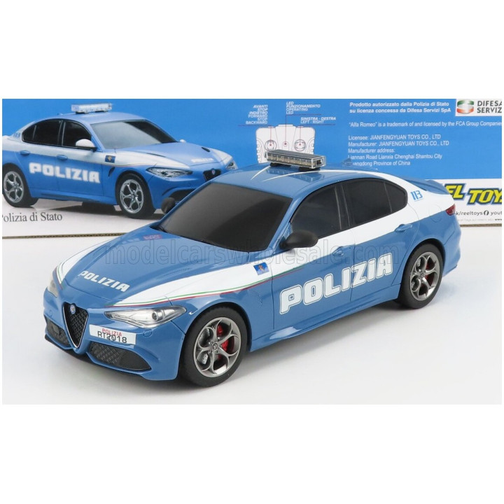 RE EL TOYS ALFA ROMEO GIULIA QUADRIFOGLIO POLIZIA STRADALE 2015 - LIGHT BLUE WHITE 1/18