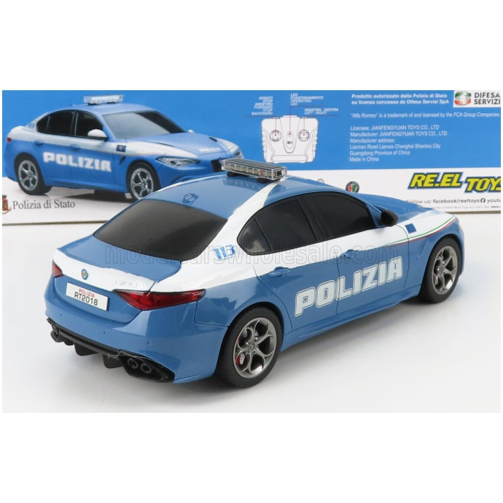RE EL TOYS ALFA ROMEO GIULIA QUADRIFOGLIO POLIZIA STRADALE 2015 - LIGHT BLUE WHITE 1/18