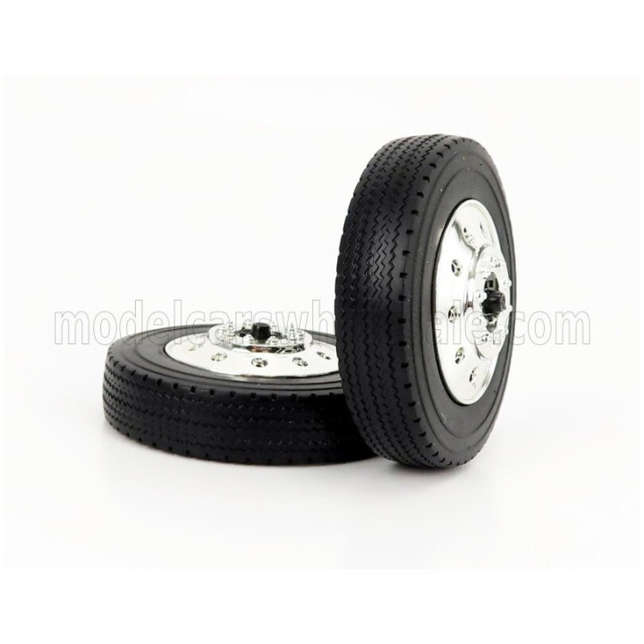 ROAD KINGS ACCESSORIES SET PETERBILT 4X FRONT WHEELS-TYRES - CHROME BLACK 1/18