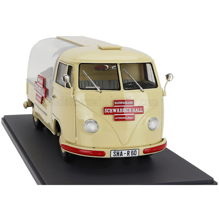 SCHUCO VOLKSWAGEN T1a PICK-UP BAUSPAR-KASSE SCHWABISCH HALL 1962 - CREAM 1/18
