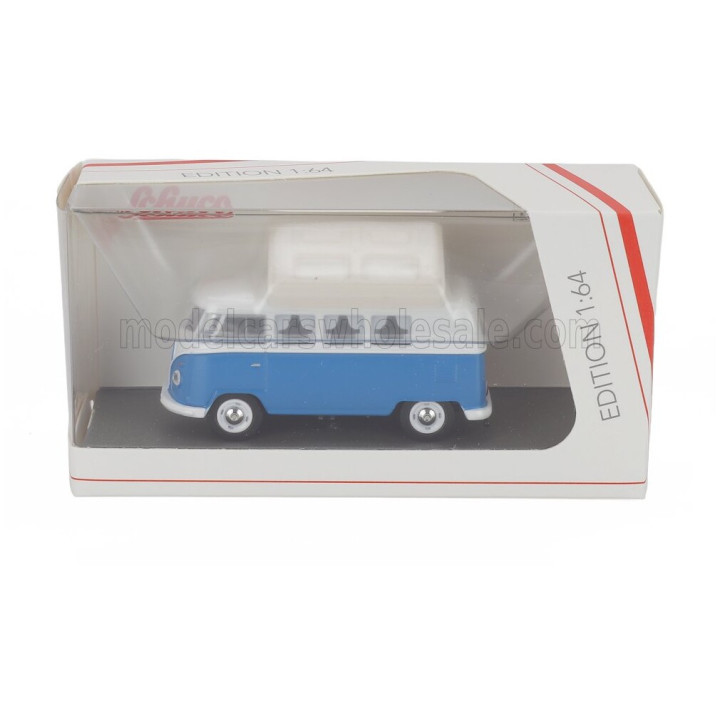 SCHUCO VOLKSWAGEN T1 MINIBUS CAMPER 1966 - LIGHT BLUE WHITE 1/64