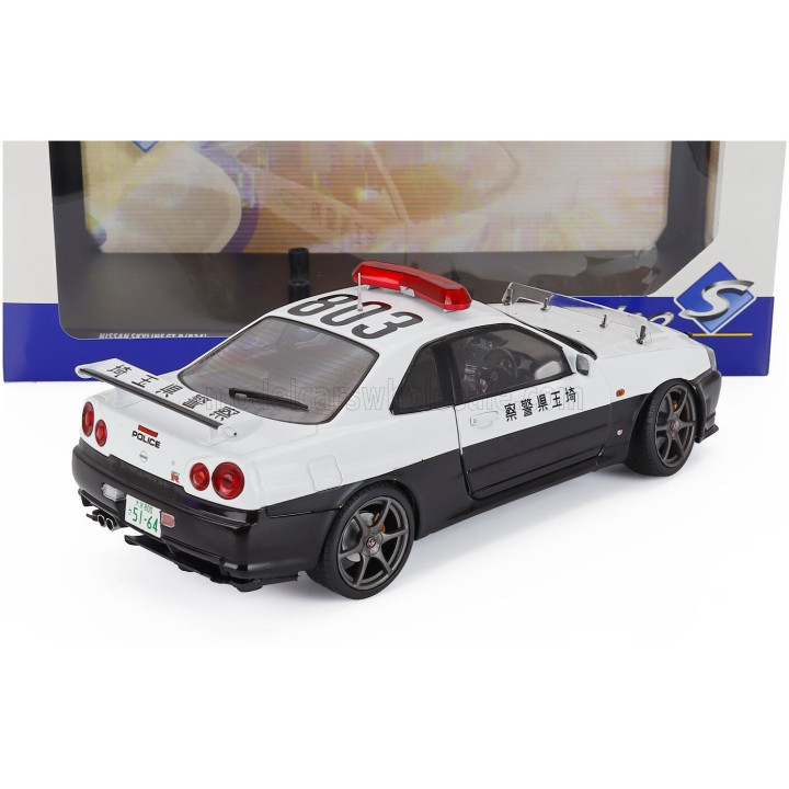 SOLIDO NISSAN SKYLINE 34 GT-R (BNR34) JAPAN POLICE 2019 - WHITE BLACK 1/18