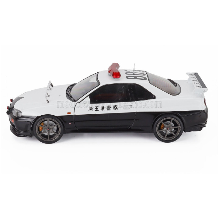 SOLIDO NISSAN SKYLINE 34 GT-R (BNR34) JAPAN POLICE 2019 - WHITE BLACK 1/18