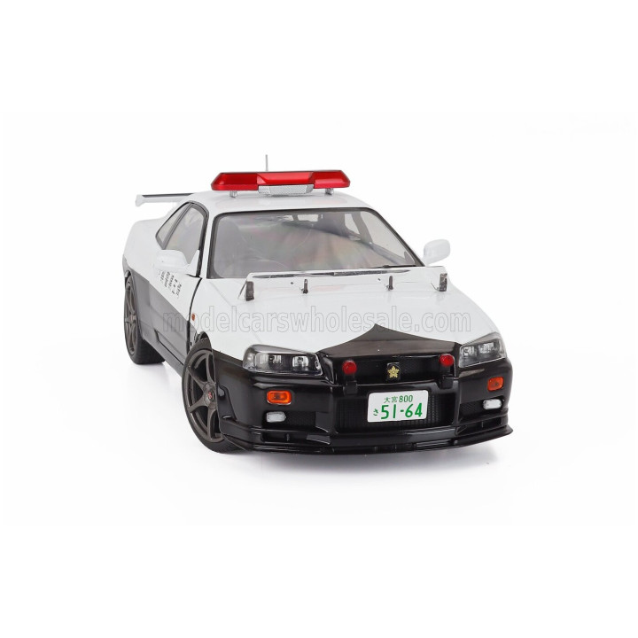 SOLIDO NISSAN SKYLINE 34 GT-R (BNR34) JAPAN POLICE 2019 - WHITE BLACK 1/18