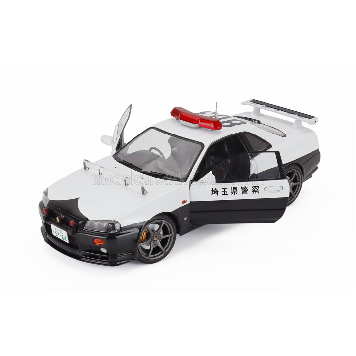 SOLIDO NISSAN SKYLINE 34 GT-R (BNR34) JAPAN POLICE 2019 - WHITE BLACK 1/18