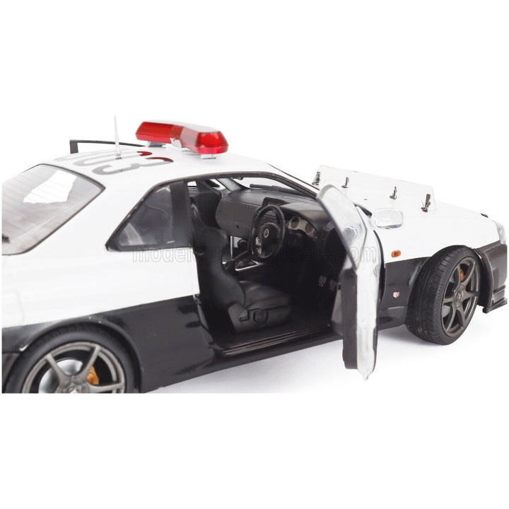 SOLIDO NISSAN SKYLINE 34 GT-R (BNR34) JAPAN POLICE 2019 - WHITE BLACK 1/18