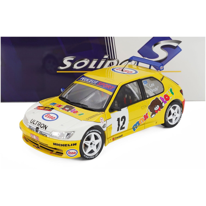 SOLIDO PEUGEOT 306 MAXI N 12 RALLY CONDROZ 1997 JEAN PIERRE VAN DE WAUVER - JEAN VAN DER SCHUEREN - YELLOW WHITE 1/18