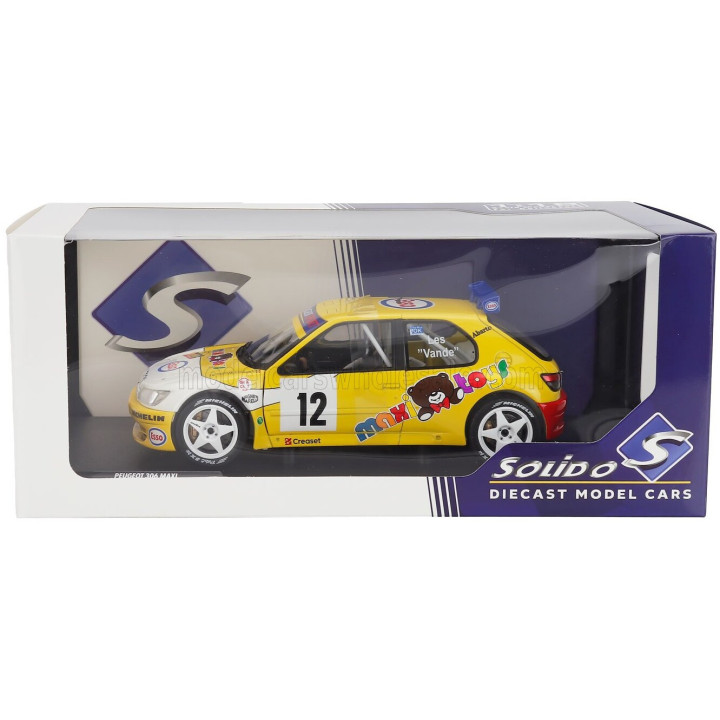 SOLIDO PEUGEOT 306 MAXI N 12 RALLY CONDROZ 1997 JEAN PIERRE VAN DE WAUVER - JEAN VAN DER SCHUEREN - YELLOW WHITE 1/18