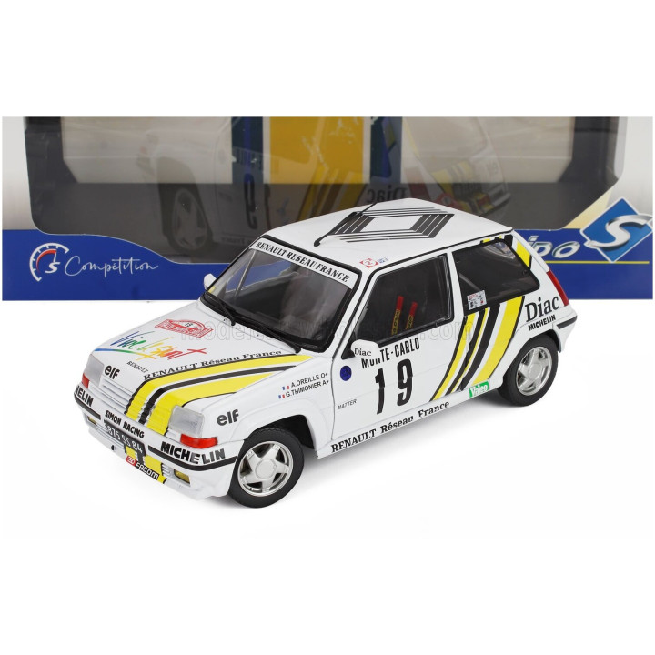 SOLIDO RENAULT R5 GT TURBO N 19 RALLY MONTECARLO 1989 ALAIN OREILLE - GILLES THIMONIER - WHITE YELLOW 1/18