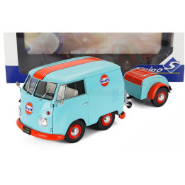 SOLIDO VOLKSWAGEN T1 VAN KOOL COMBI WITH TRAILER GULF OIL TRIBUTE 1950 - LIGHT BLUE ORANGE 1/18