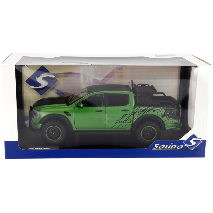 SOLIDO FORD USA RANGER RAPTOR PICK-UP DOUBLE CABINE 2024 - GREEN BLACK 1/18