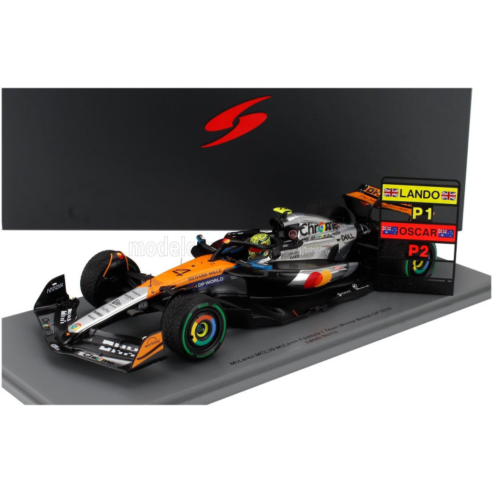 SPARK MODEL McLAREN F1 MCL39 TEAM MCLAREN N 4 WORLD CHAMPION WINNER SILVERSTONE BRITISH GP 2025 LANDO NORRIS - ORANGE CHROME