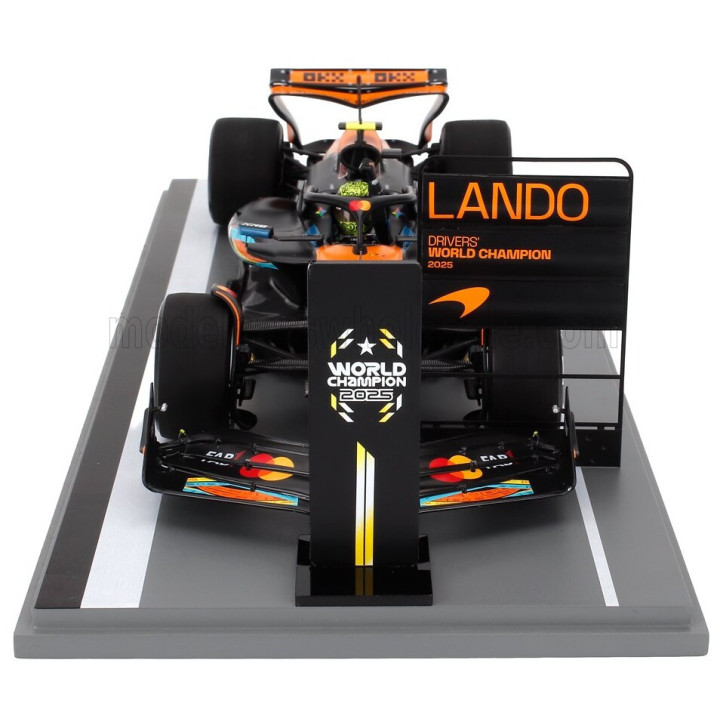 SPARK MODEL McLAREN F1 MCL39 TEAM MCLAREN N 4 WORLD CHAMPION 3rd ABU DHABI GP WITH PIT BOARD 2025 LANDO NORRIS - ORANGE BLACK