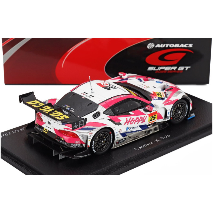 SPARK MODEL TOYOTA SUPRA GR TEAM HOPPY SCHATZ N 25 GT300 CLASS SUPER GT 2025 KIMIYA SATO - RYOTA HORACHI - WHITE PINK 1/43