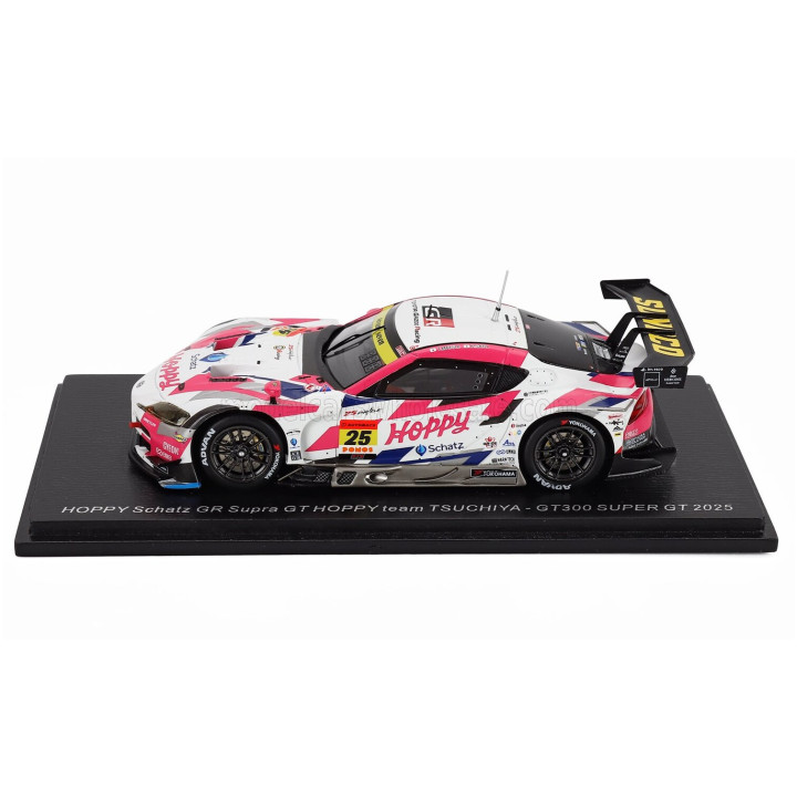 SPARK MODEL TOYOTA SUPRA GR TEAM HOPPY SCHATZ N 25 GT300 CLASS SUPER GT 2025 KIMIYA SATO - RYOTA HORACHI - WHITE PINK 1/43