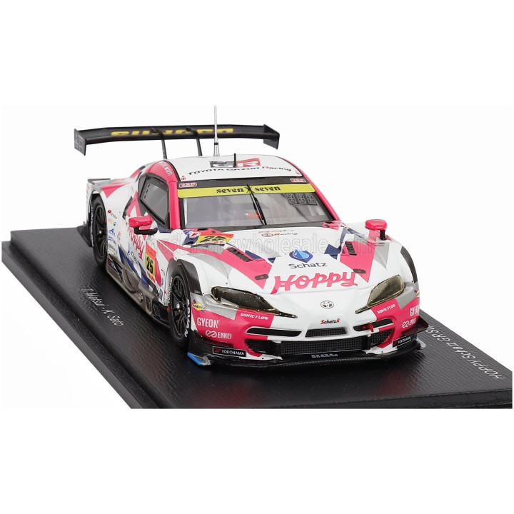 SPARK MODEL TOYOTA SUPRA GR TEAM HOPPY SCHATZ N 25 GT300 CLASS SUPER GT 2025 KIMIYA SATO - RYOTA HORACHI - WHITE PINK 1/43