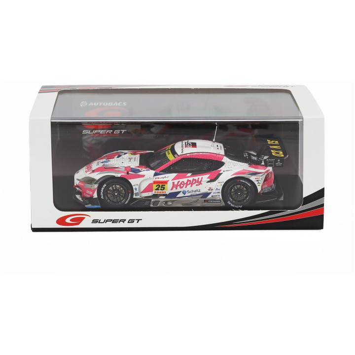 SPARK MODEL TOYOTA SUPRA GR TEAM HOPPY SCHATZ N 25 GT300 CLASS SUPER GT 2025 KIMIYA SATO - RYOTA HORACHI - WHITE PINK 1/43