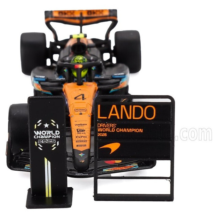 SPARK MODEL McLAREN F1 MCL39 TEAM MCLAREN N 4 WORLD CHAMPION 3rd ABU DHABI GP WITH PIT BOARD 2025 LANDO NORRIS - ORANGE BLACK