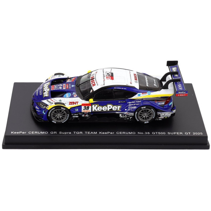 SPARK MODEL TOYOTA SUPRA GR TEAM KEEPER CERUMO N 38 GT500 CLASS SUPER GT 2025 HIROAKI ISHIURA - TOSHIKI OYU - BLUE BLACK WHITE