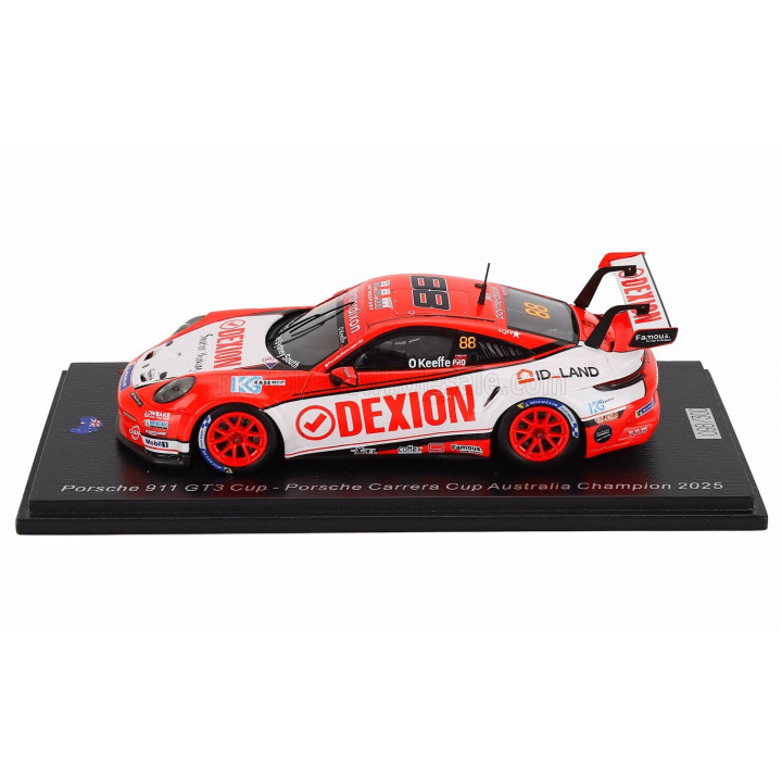 SPARK MODEL PORSCHE 911 992 GT3 N 88 PORSCHE CARRERA CUP AUSTRALIA CHAMPION 2025 DYLAN O'KEEFFE - ORANGE WHITE 1/43