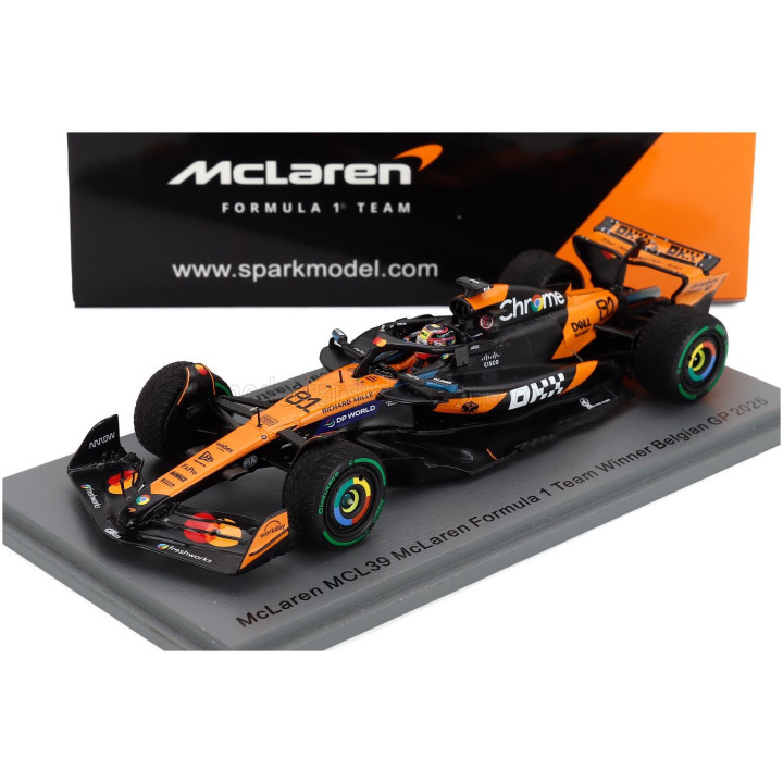 SPARK MODEL McLAREN F1 MCL39 TEAM MCLAREN N 81 WINNER BELGIUM GP (WITH RAIN TIRES) 2025 OSCAR PIASTRI - ORANGE BLACK 1/43