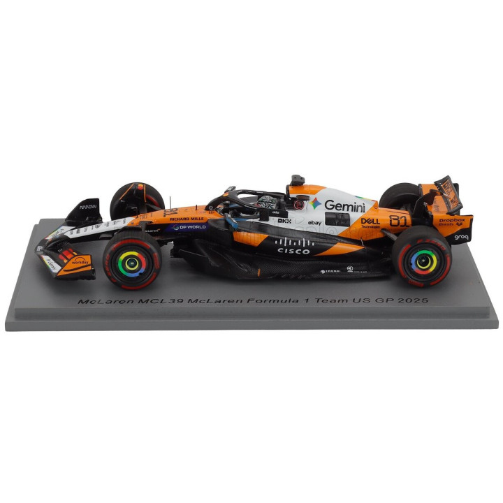 SPARK MODEL McLAREN F1 MCL39 TEAM MCLAREN N 81 5th USA GP 2025 OSCAR PIASTRI - ORANGE CHROME BLACK 1/43