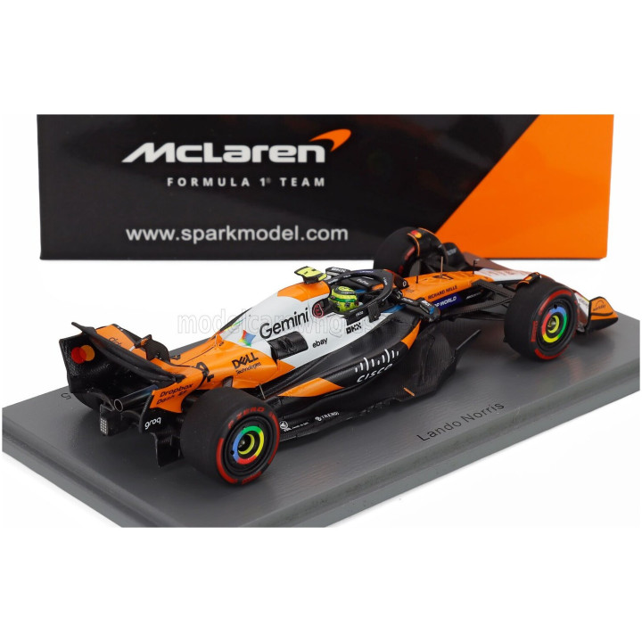 SPARK MODEL McLAREN F1 MCL39 TEAM MCLAREN N 4 WORLD CHAMPION 2nd USA GP 2025 LANDO NORRIS - ORANGE CHROME BLACK 1/43