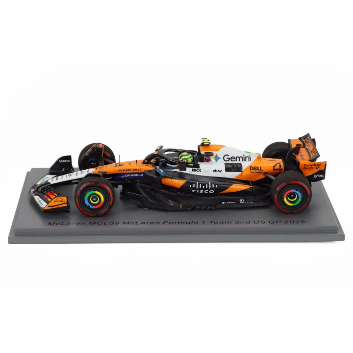 SPARK MODEL McLAREN F1 MCL39 TEAM MCLAREN N 4 WORLD CHAMPION 2nd USA GP 2025 LANDO NORRIS - ORANGE CHROME BLACK 1/43
