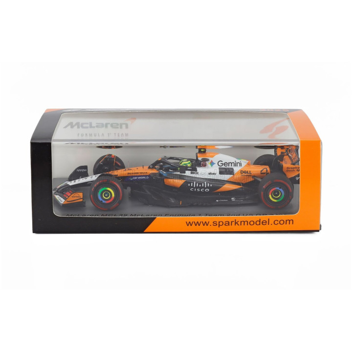 SPARK MODEL McLAREN F1 MCL39 TEAM MCLAREN N 4 WORLD CHAMPION 2nd USA GP 2025 LANDO NORRIS - ORANGE CHROME BLACK 1/43
