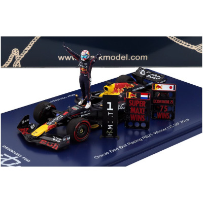 SPARK MODEL RED BULL F1 RB21 TEAM ORACLE RED BULL RACING N 1 WINNER USA GP (WITH PIT BOARD SUPER MAX! 75 WINS) 2025 MAX