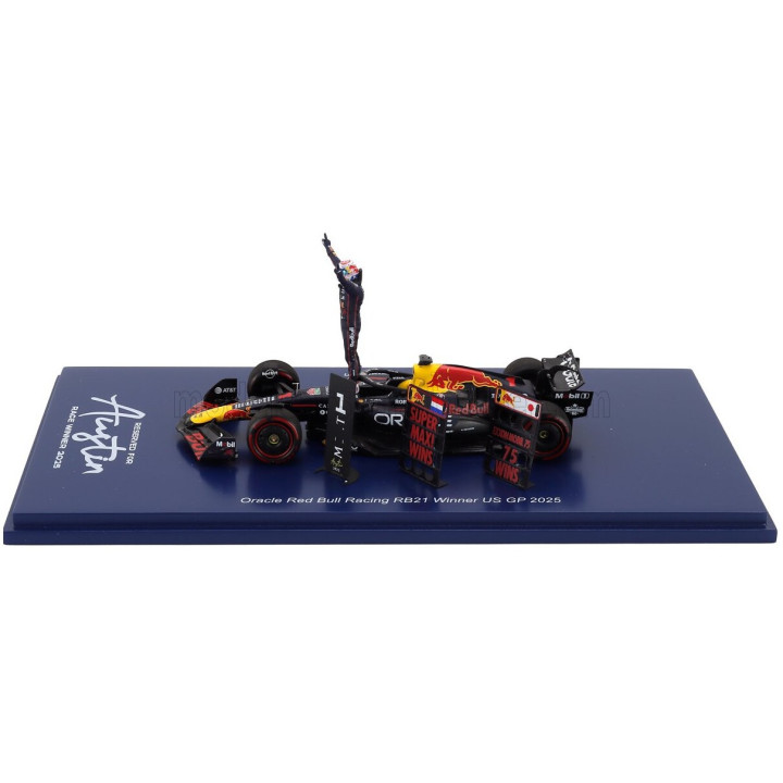 SPARK MODEL RED BULL F1 RB21 TEAM ORACLE RED BULL RACING N 1 WINNER USA GP (WITH PIT BOARD SUPER MAX! 75 WINS) 2025 MAX