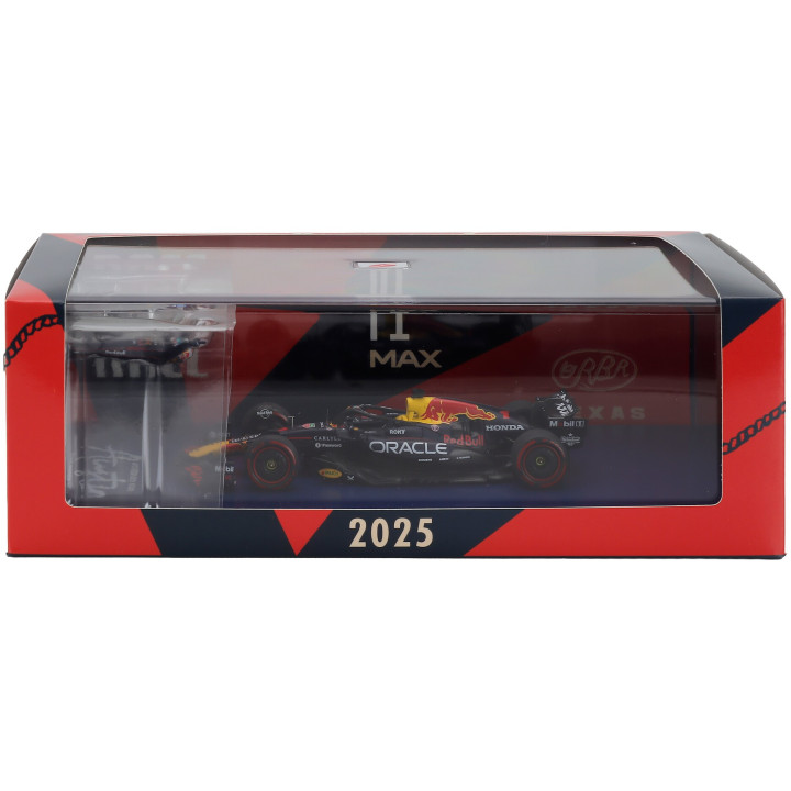SPARK MODEL RED BULL F1 RB21 TEAM ORACLE RED BULL RACING N 1 WINNER USA GP (WITH PIT BOARD SUPER MAX! 75 WINS) 2025 MAX