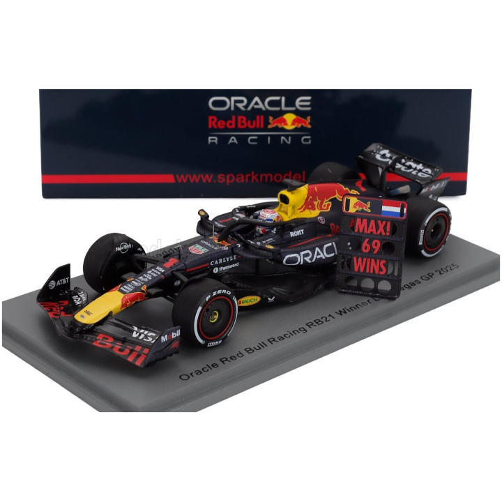 SPARK MODEL RED BULL F1 RB21 TEAM ORACLE RED BULL RACING N 1 WINNER LAS VEGAS USA GP WITH PIT BOARD 2025 MAX VERSTAPPEN - BLUE