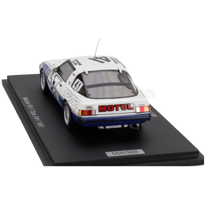 SPARK MODEL MAZDA RX-7 TEAM MOTUL TWR N 41 24h SPA 1981 PETE LOVETT - WIN PERCY - WHITE BLUE 1/43