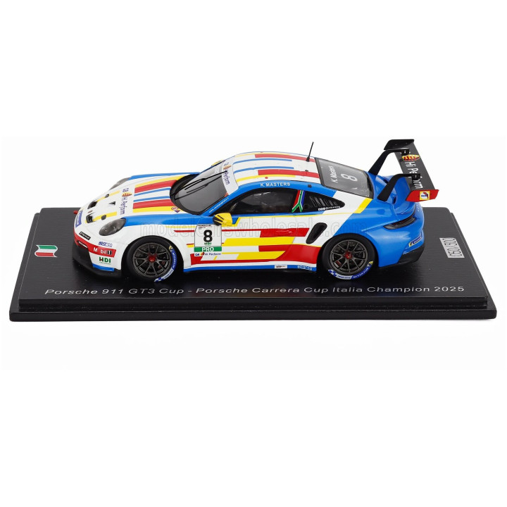 SPARK MODEL PORSCHE 911 992 GT3 N 8 PORSCHE CARRERA CUP ITALY CHAMPION 2025 KAEGAN MASTERS - WHITE BLUE 1/43