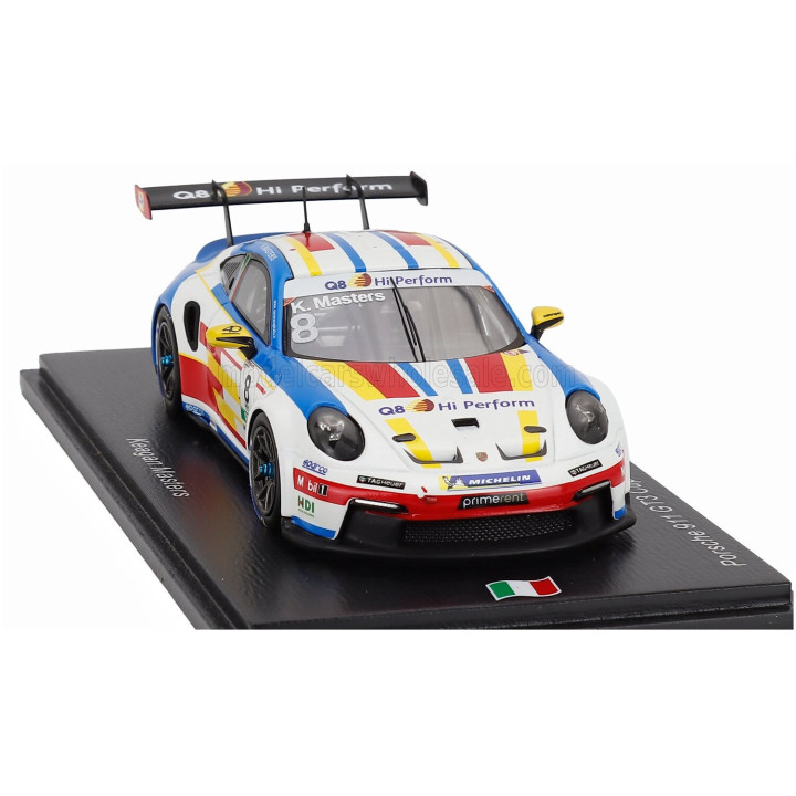 SPARK MODEL PORSCHE 911 992 GT3 N 8 PORSCHE CARRERA CUP ITALY CHAMPION 2025 KAEGAN MASTERS - WHITE BLUE 1/43