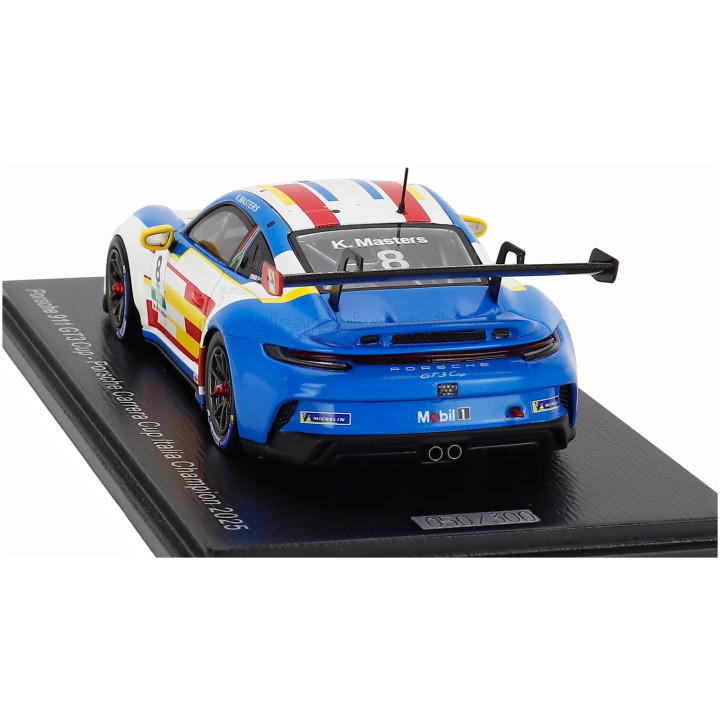 SPARK MODEL PORSCHE 911 992 GT3 N 8 PORSCHE CARRERA CUP ITALY CHAMPION 2025 KAEGAN MASTERS - WHITE BLUE 1/43