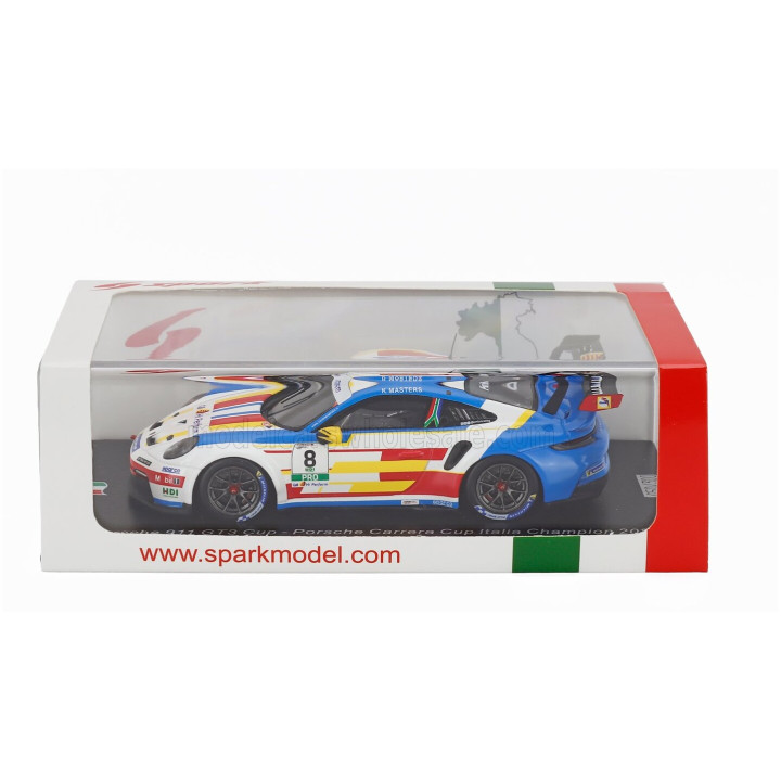 SPARK MODEL PORSCHE 911 992 GT3 N 8 PORSCHE CARRERA CUP ITALY CHAMPION 2025 KAEGAN MASTERS - WHITE BLUE 1/43