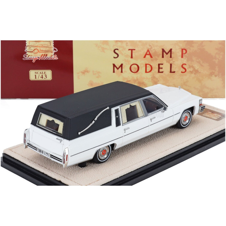 STAMP MODELS CADILLAC SUPERIOR 1980 - HEARSE - CARRO FUNEBRE - FUNERAL CAR - WHITE BLACK 1/43