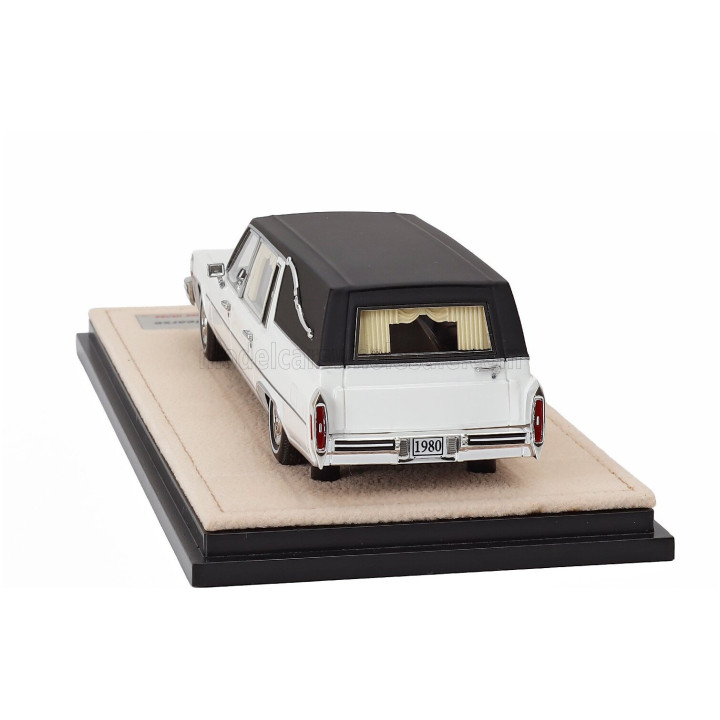 STAMP MODELS CADILLAC SUPERIOR 1980 - HEARSE - CARRO FUNEBRE - FUNERAL CAR - WHITE BLACK 1/43