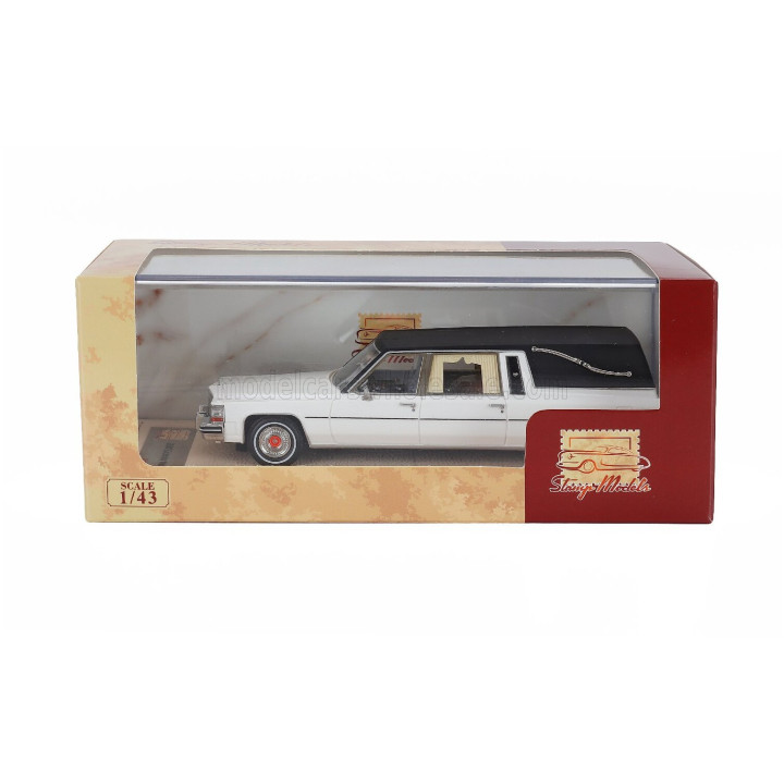 STAMP MODELS CADILLAC SUPERIOR 1980 - HEARSE - CARRO FUNEBRE - FUNERAL CAR - WHITE BLACK 1/43