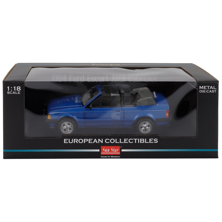 SUN STAR FORD ENGLAND ESCORT XR3i 1.6 MKIII RHD CABRIOLET OPEN 1984 - BLUE 1/18