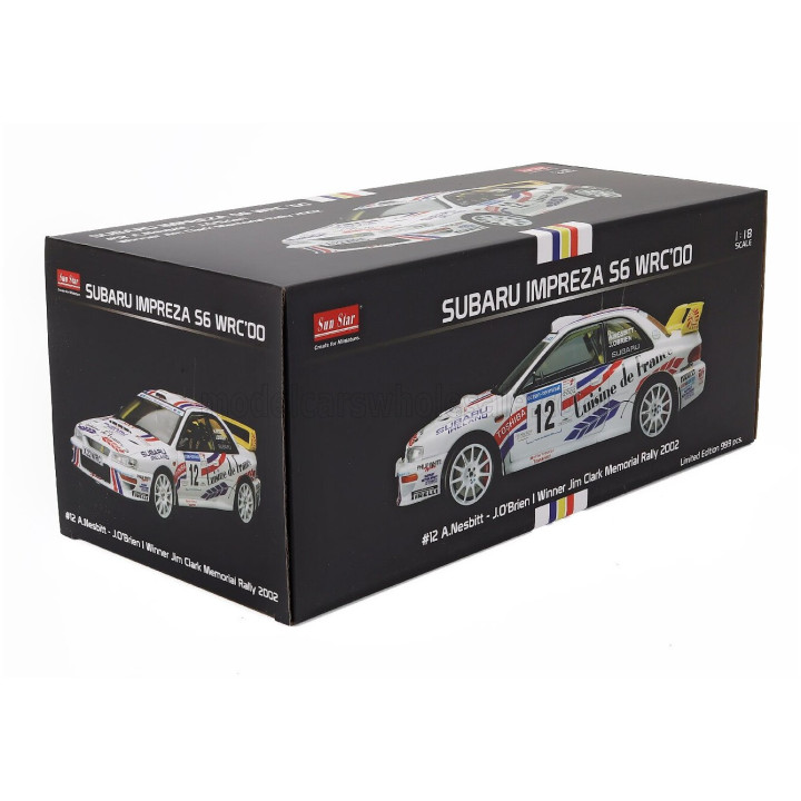 SUN STAR SUBARU IMPREZA WRC00 N 12 WINNER RALLY JIM CLARK MEMORIAL 2002 ANDREW NESBITT - JAMES O'BRIEN - WHITE 1/18
