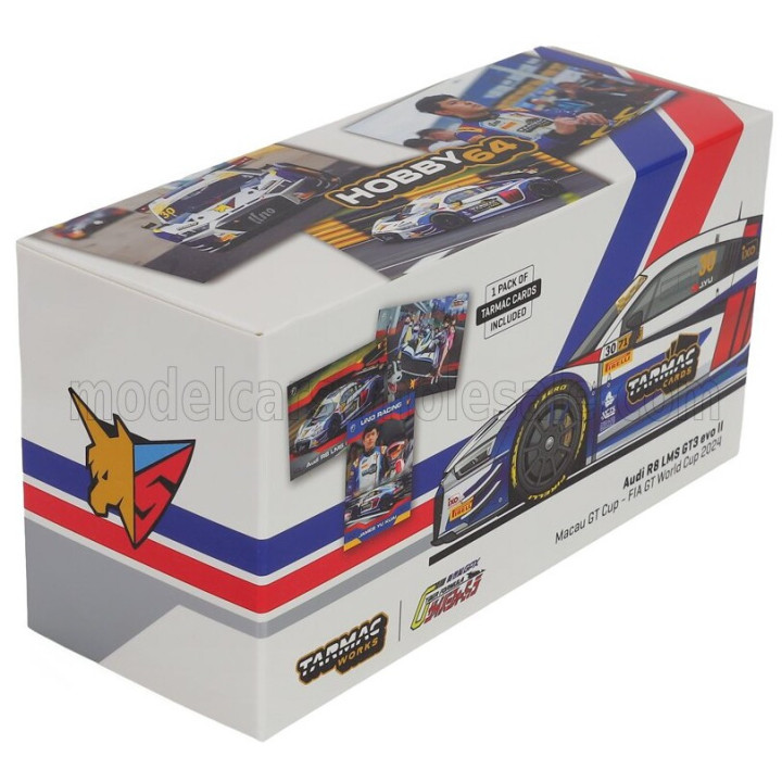 TARMAC AUDI R8 LMS GT3 EVO II 5.2L V10 TEAM UNO RACING N 30 FIA GT WOLRD CUP MACAU GT 2024 JAMES YU KUAI - WHITE BLUE 1/64