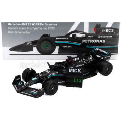TARMAC MERCEDES GP F1 W14 TEAM MERCEDES-AMG PETRONAS FORMULA ONE N 47 TIRES TEST SPAIN GP 2023 MICK SCHUMACHER - MATT BLACK 1/64